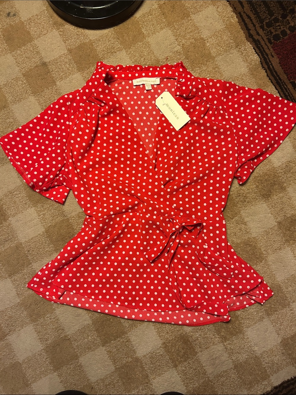 Red White Polka Dot Wrap Blouse